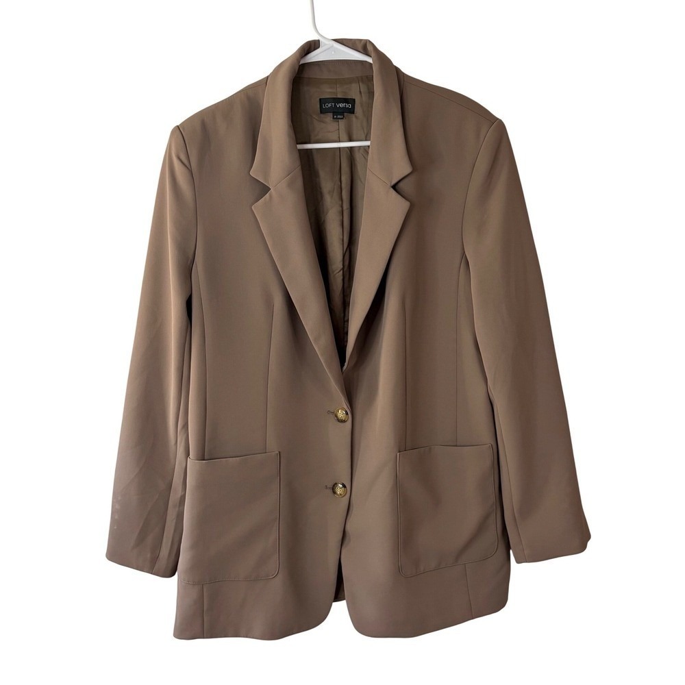 Loft Versa Tan Brown Two‎ Button Patch Pocket Blazer Jacket Womens Size 10
